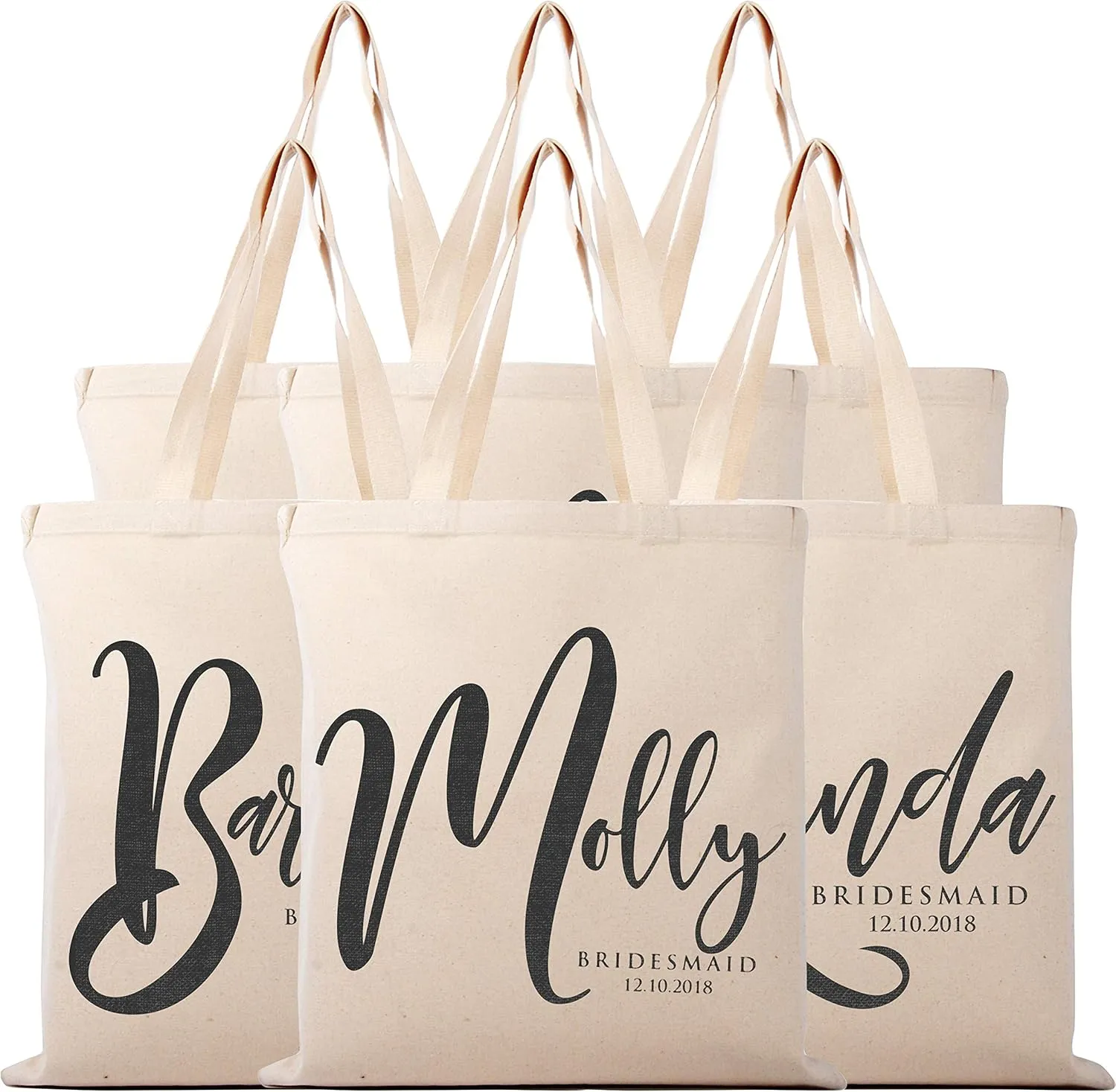 Lara Laser Works Set of 6 - Bridesmaid Proposal Gifts - Personalized Tote Bag for Women - Custom Cosmetic Bag for Girls w/Name - Wedding Bridal Party, Monogrammed Cosmetic Pouch - Natural Cotton