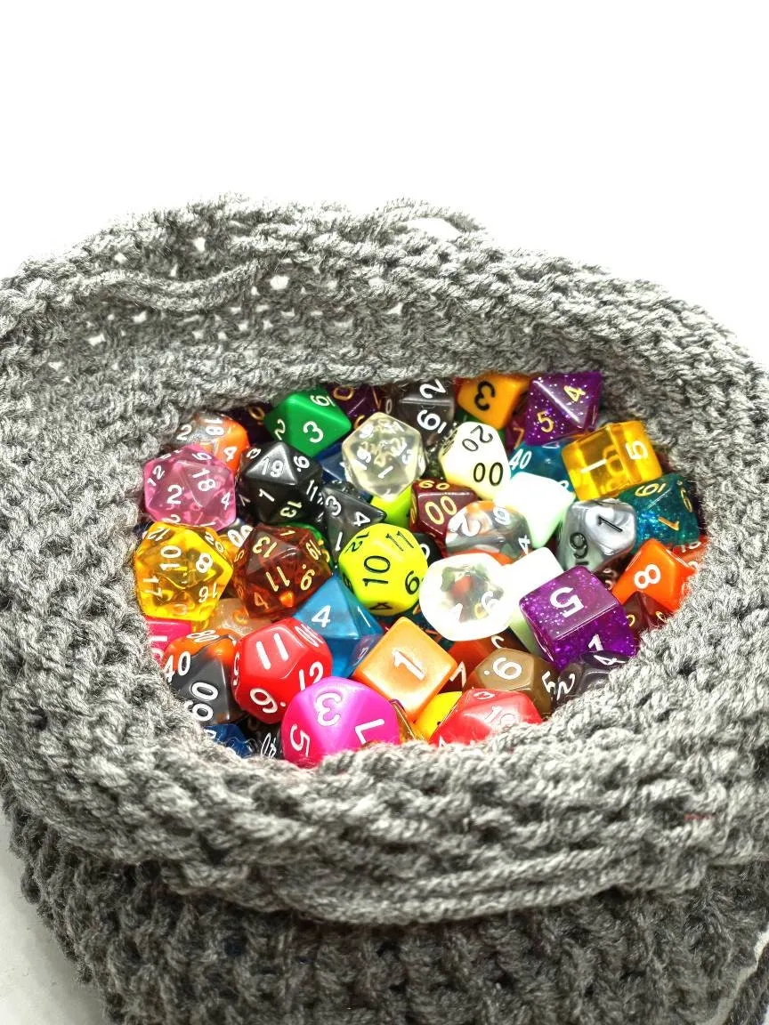 Large Grey Dice Bag, Drawstring Pouch for DND & Tabletop Games, Spacious Dice Holder