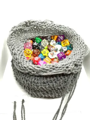 Large Grey Dice Bag, Drawstring Pouch for DND & Tabletop Games, Spacious Dice Holder