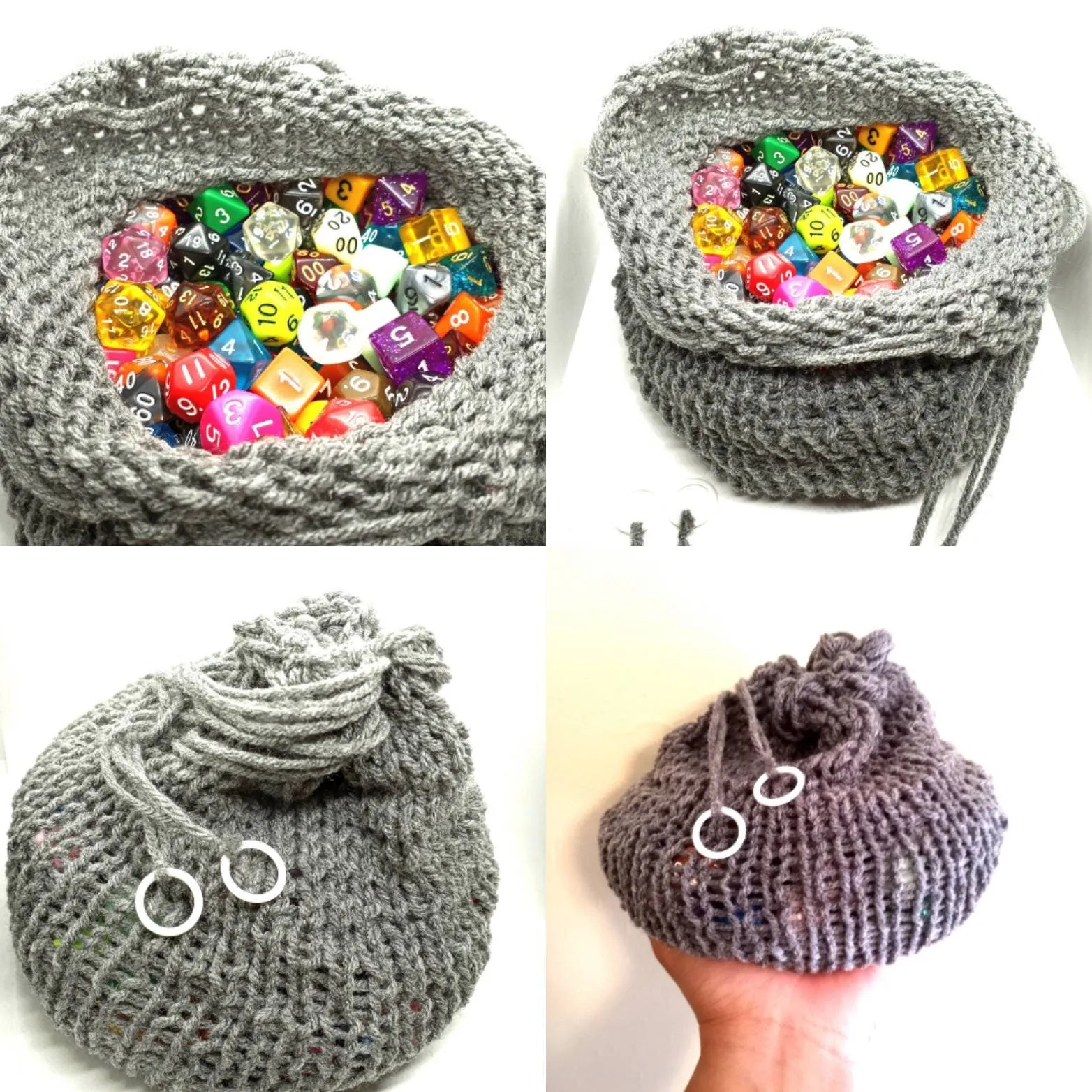 Large Grey Dice Bag, Drawstring Pouch for DND & Tabletop Games, Spacious Dice Holder