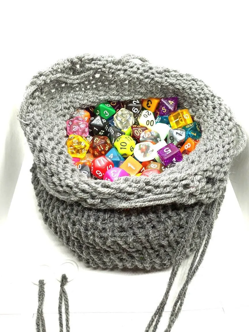 Large Grey Dice Bag, Drawstring Pouch for DND & Tabletop Games, Spacious Dice Holder