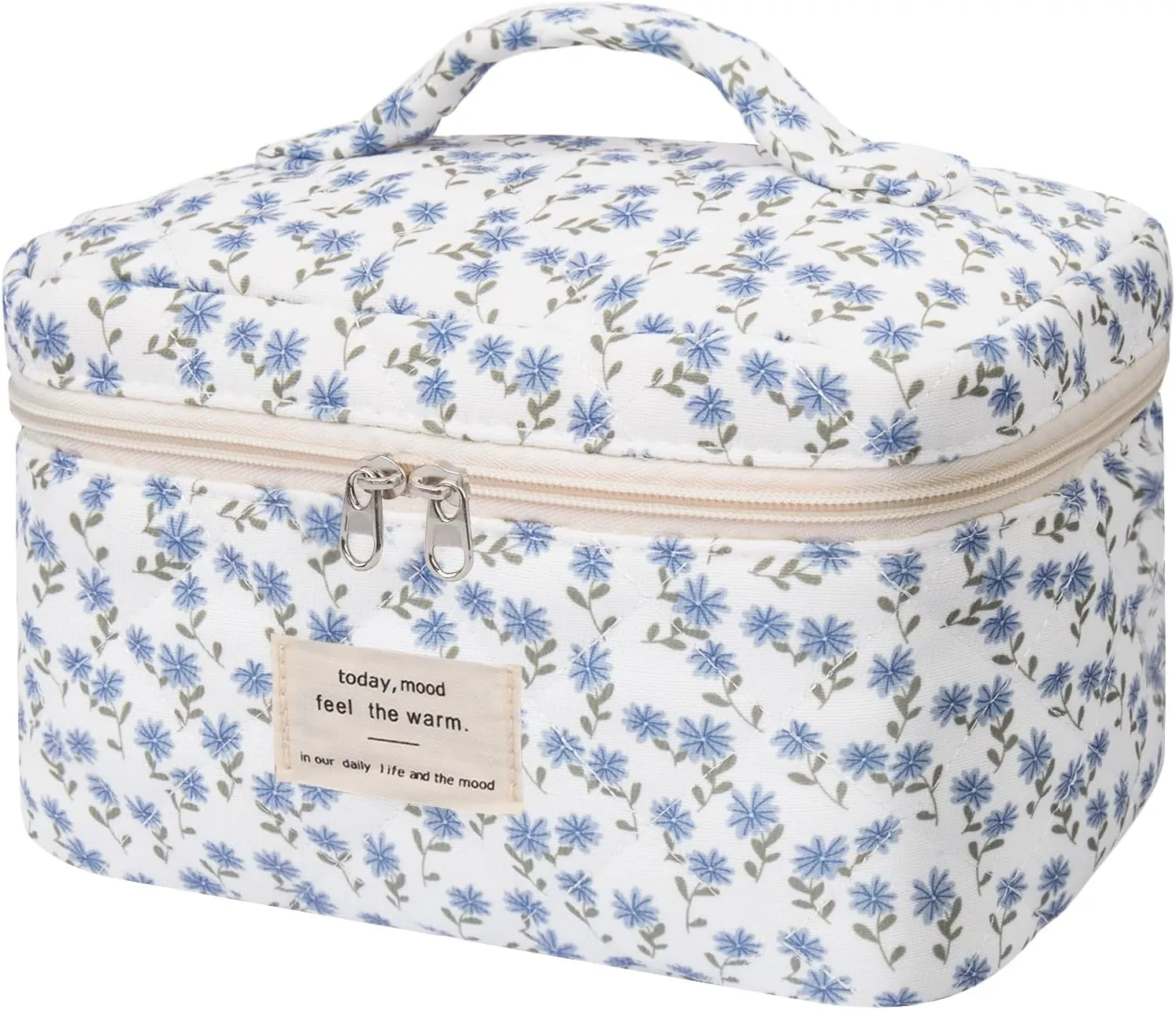 Large Makeup Bag, Cute Cosmetic Bag for Women Girls, Floral Coquette Aesthetic Toiletry Bag, Travel Make Up Organizer Bag (Blue Peacock Flower)