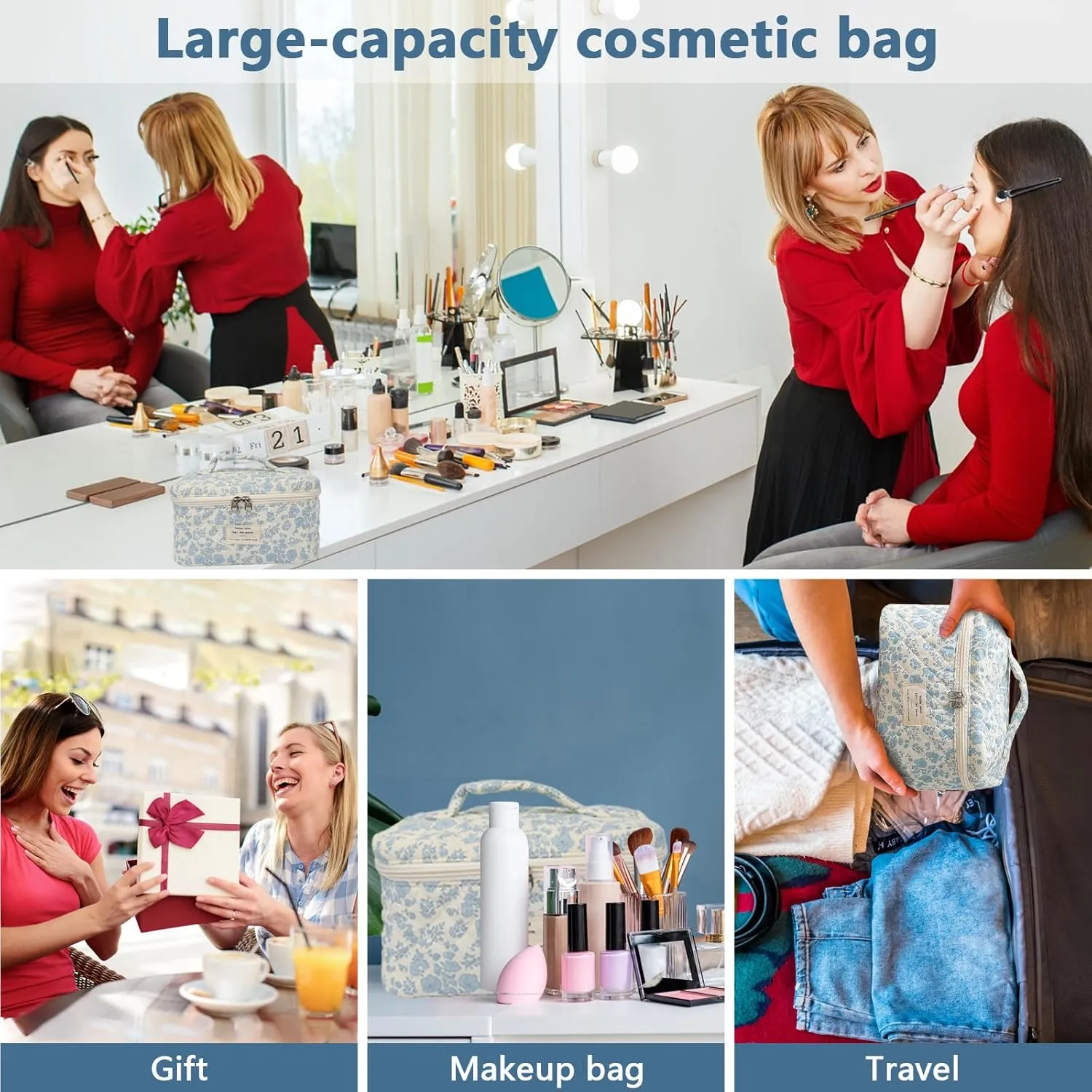 Large Makeup Bag, Cute Cosmetic Bag for Women Girls, Floral Coquette Aesthetic Toiletry Bag, Travel Make Up Organizer Bag(Multicolor)
