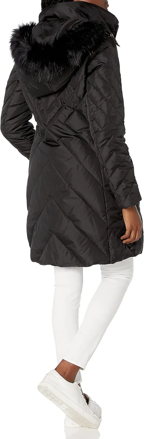 Larry Levine Women's Mid-Length Down Coat with Hood