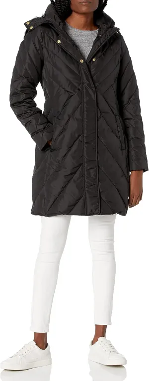 Larry Levine Women's Mid-Length Down Coat with Hood