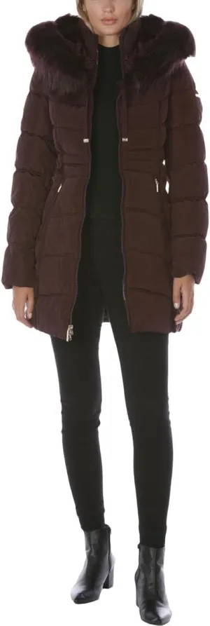 Laundry by Shelli Segal Women's 3/4 Hooded Puffer with Faux Fur Trim