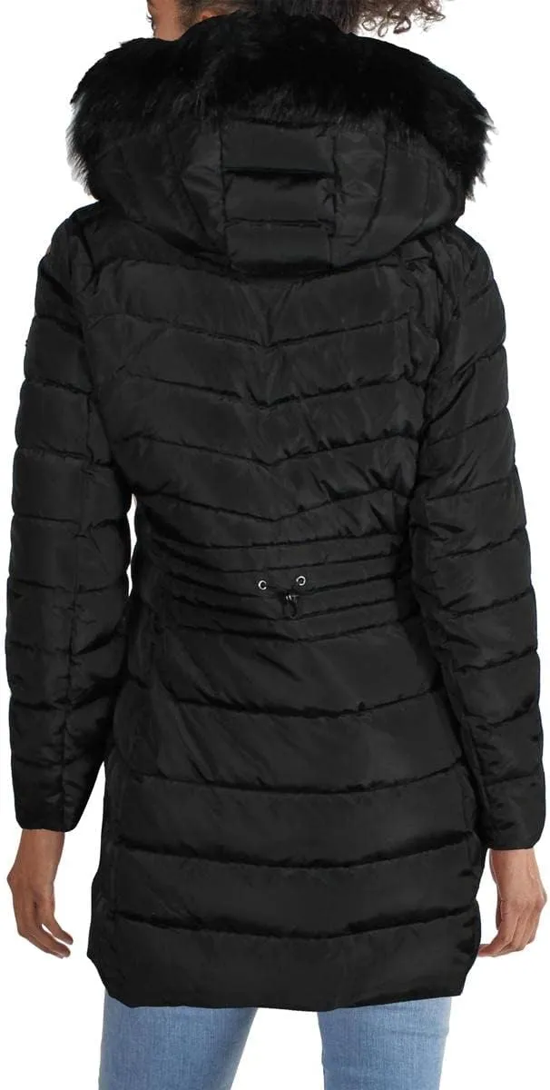 Laundry by Shelli Segal Women's Puffer Jacket with Detachable Faux Fur Hood and Large Collar