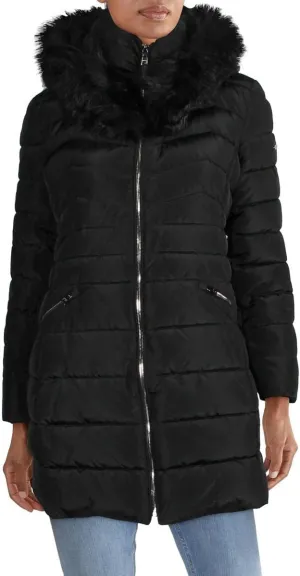 Laundry by Shelli Segal Women's Puffer Jacket with Detachable Faux Fur Hood and Large Collar