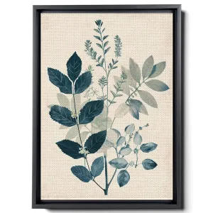 Leaf And Flower Illustration, In Light White And Light Indigo Style, Graflex Speed Graphics, Light Blue And Light Beige, Scientific Illustration, Canvas