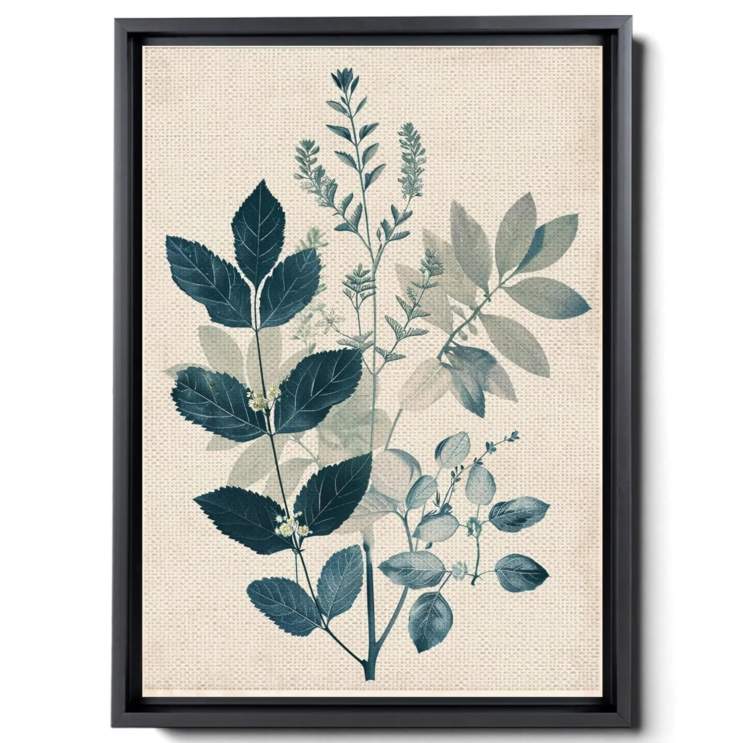 Leaf And Flower Illustration, In Light White And Light Indigo Style, Graflex Speed Graphics, Light Blue And Light Beige, Scientific Illustration, Canvas