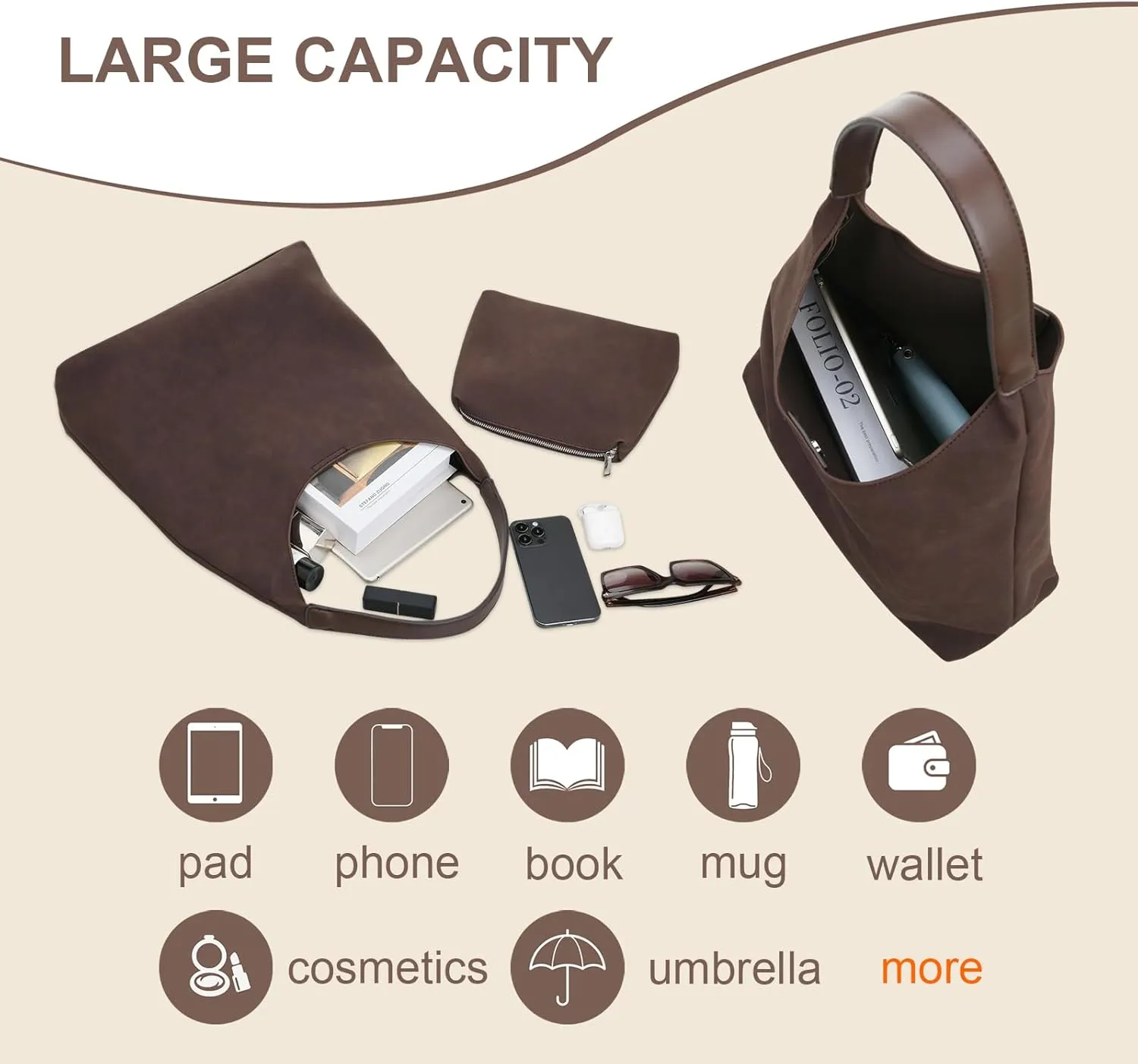 Leather Bag for Women Hobo Bag Handle Handbag Soft Shoulder Purse Large Handbag for Everyday Travel Durable Purse