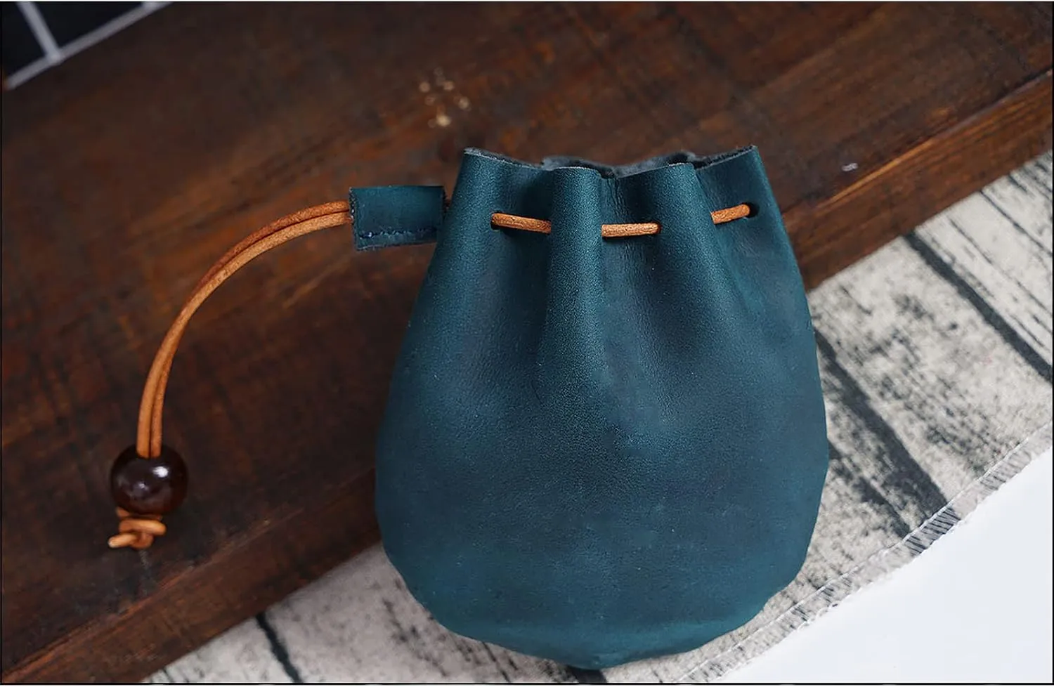 Leather Coin Pouch Change Mini Purse Vintage Cute Handmade Drawstring Bags Gift Holder Medieval Pocket For Traveling Blue