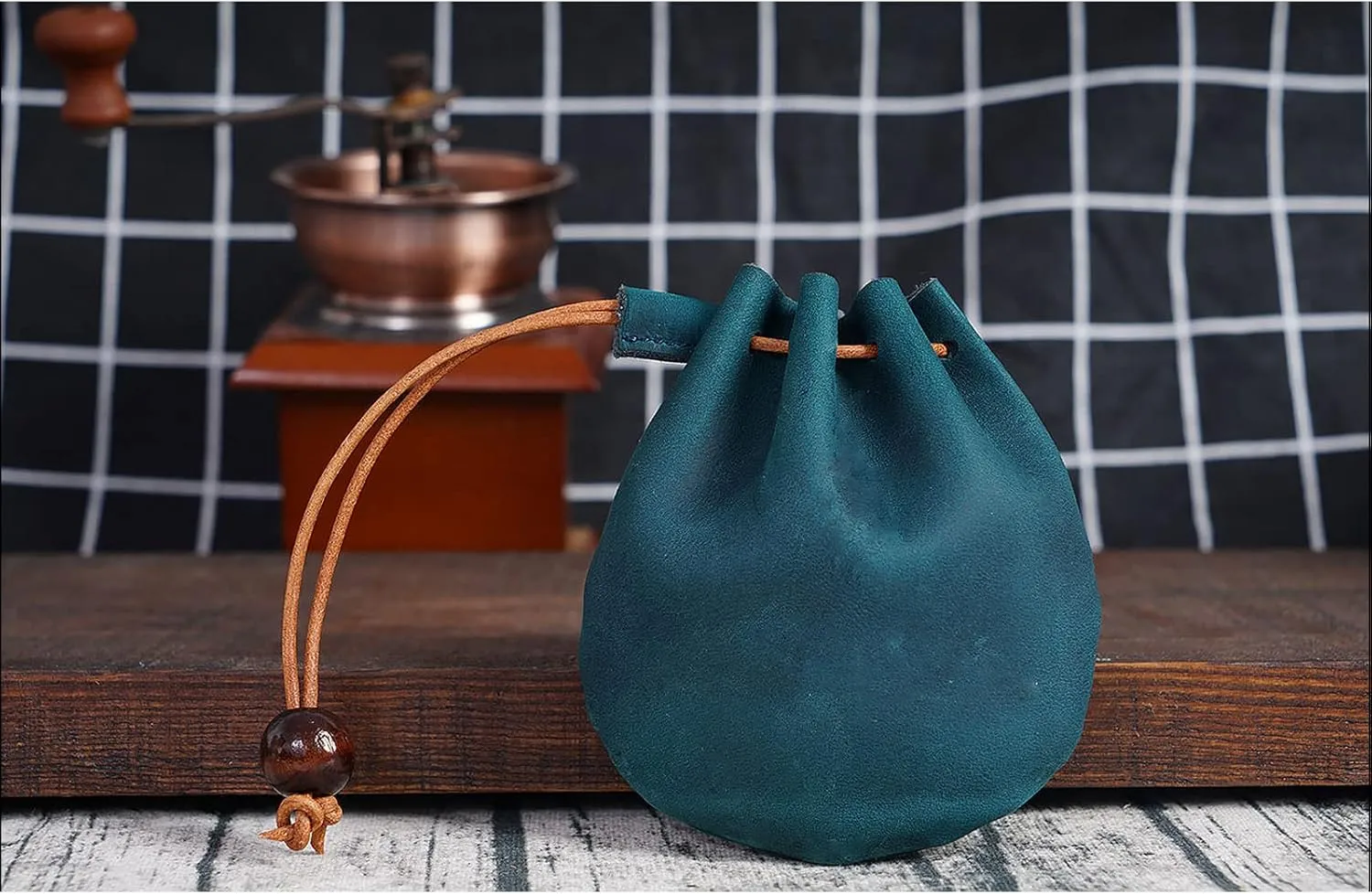 Leather Coin Pouch Change Mini Purse Vintage Cute Handmade Drawstring Bags Gift Holder Medieval Pocket For Traveling Blue