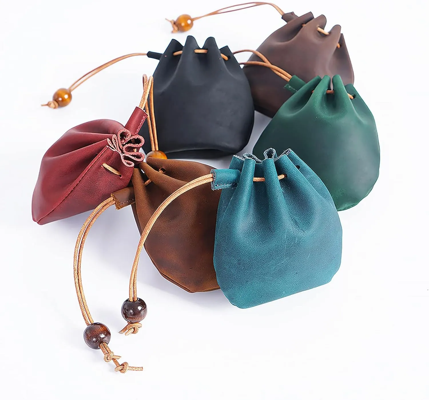 Leather Coin Pouch Change Mini Purse Vintage Cute Handmade Drawstring Bags Gift Holder Medieval Pocket For Traveling Blue