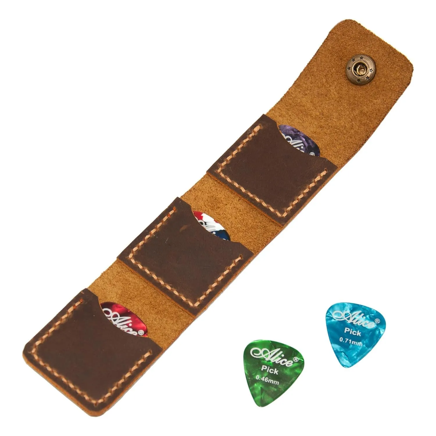 Leather Guitar Pick Holder, Guitar Pick Case, Leather Pick Bag, Gift for Guitarist, Guitar Accessories, Guitar Pick Sleeve (Brown)