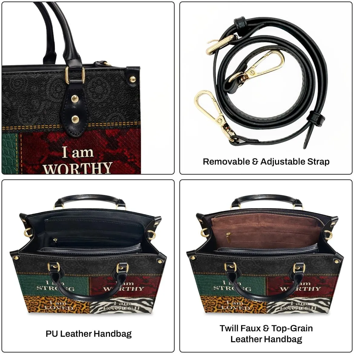 Leather Handbag For Black Women - Tote Bags For Women - Christmas Gifts For Women, Christmas Purse For Women