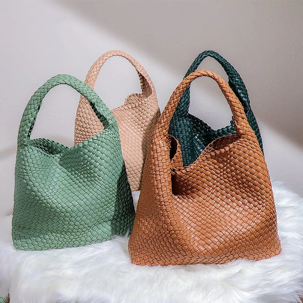 Leather Weave Purses For Women Fashion Shoulder Hobo Bags Woven Tote Handbag Top Handle Bucket Bags