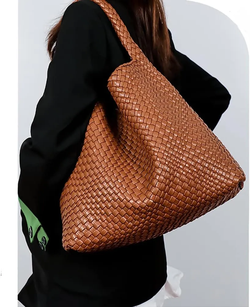 Leather Weave Purses For Women Fashion Shoulder Hobo Bags Woven Tote Handbag Top Handle Bucket Bags