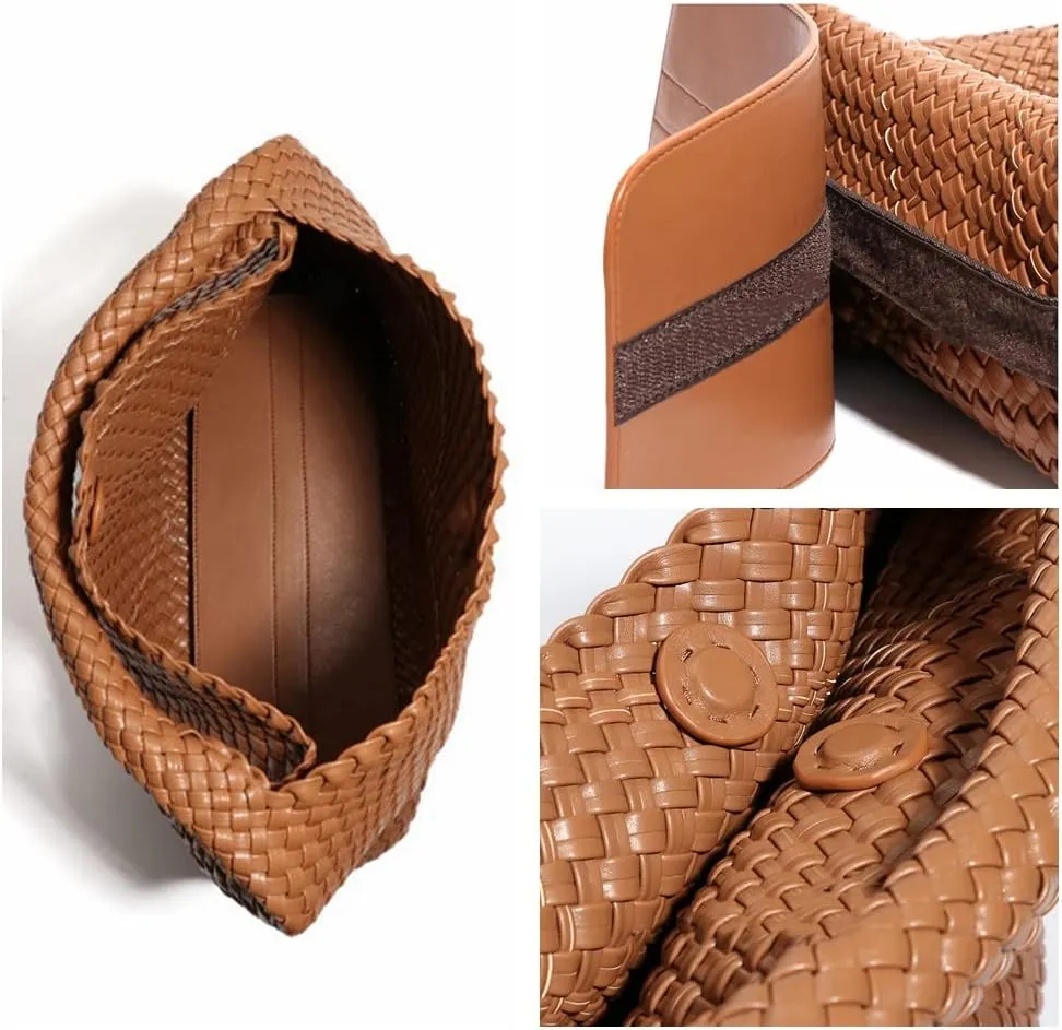 Leather Weave Purses For Women Fashion Shoulder Hobo Bags Woven Tote Handbag Top Handle Bucket Bags