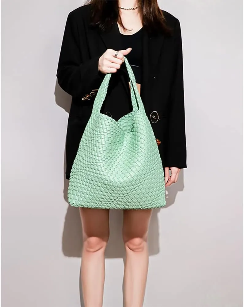 Leather Weave Purses For Women Fashion Shoulder Hobo Bags Woven Tote Handbag Top Handle Bucket Bags