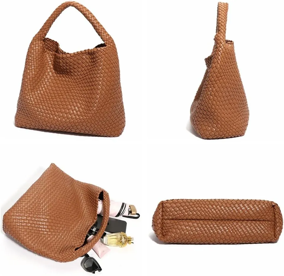 Leather Weave Purses For Women Fashion Shoulder Hobo Bags Woven Tote Handbag Top Handle Bucket Bags