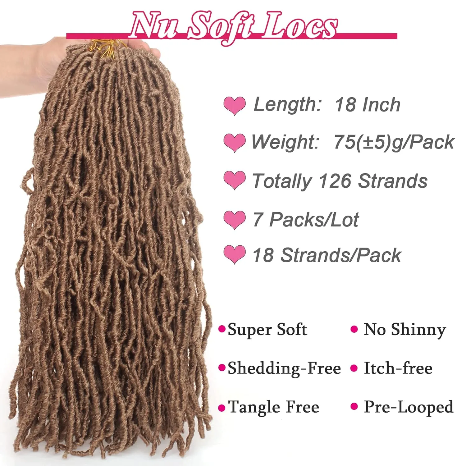 Leeven 18 Inch Synthetic Pre-looped Soft Locs Crochet Braids Hair 7 Packs Extend 27# Blonde Soft Faux Locs Crochet Braiding Hair for Women Curly Wavy Goddess Locs Crochet Hair Extensions