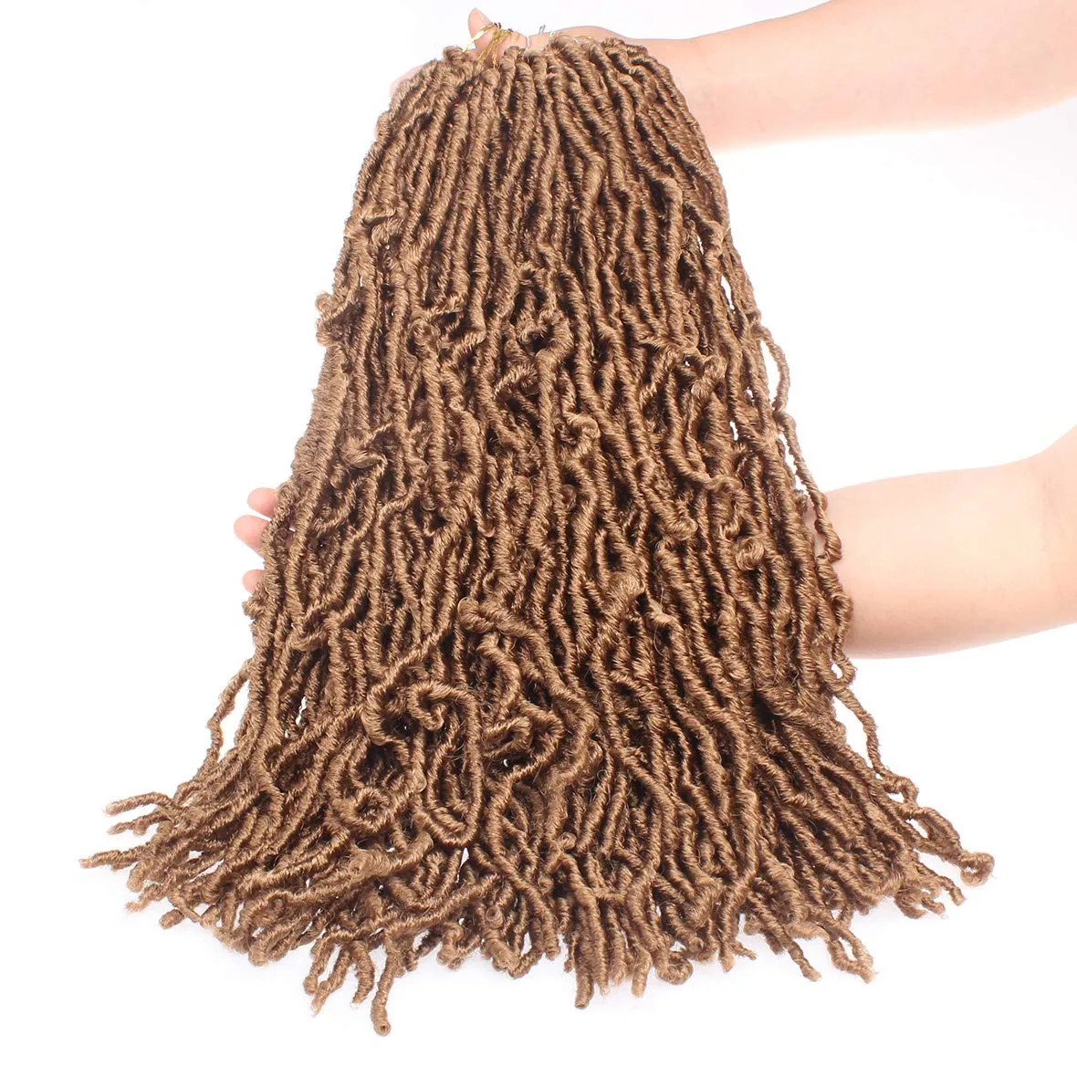 Leeven 18 Inch Synthetic Pre-looped Soft Locs Crochet Braids Hair 7 Packs Extend 27# Blonde Soft Faux Locs Crochet Braiding Hair for Women Curly Wavy Goddess Locs Crochet Hair Extensions