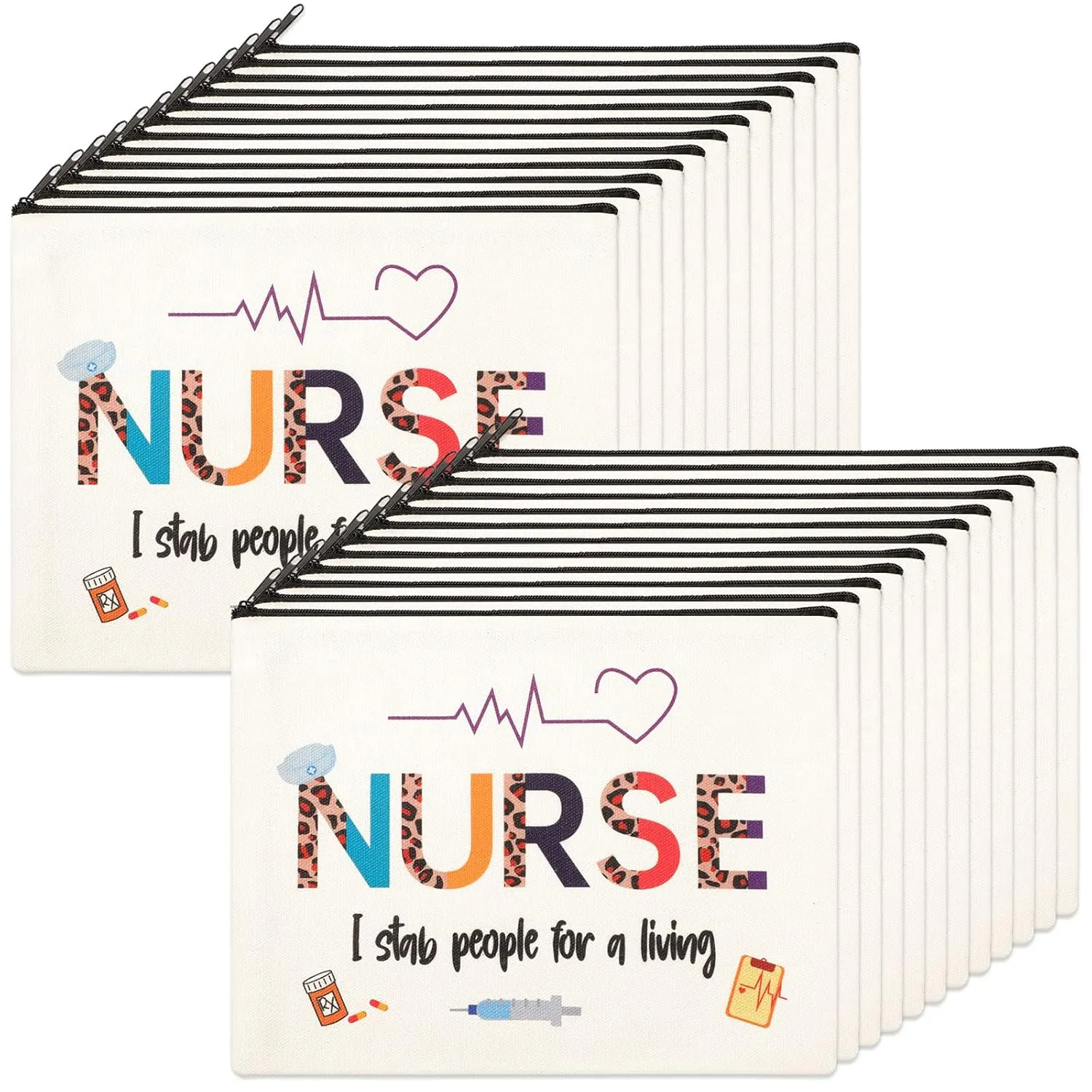 LEIFIDE 24 Pieces Cna Week Gifts Bulk 2025 Nurse Makeup Bags Nurse Appreciation Gift for Women, Canvas Cosmetic Bag Practitioner(Cute Style)