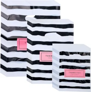 Leinuosen 200 Pcs 3 Size Thank You Shopping Bags Bulk Merchandise Small Sales Bags for Small Business Plastic Retail Gift with Handle(Stripe)