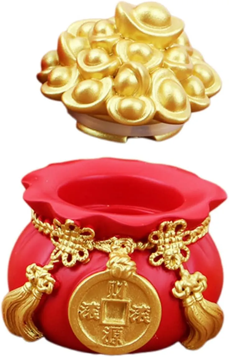 LIFKOME 3pcs Lucky Money Bag Decoration Home Accessories Feng Shui Money Bag Housewarming Wealth Money Bank Feng Shui Treasure Bowl Statue Jar Car Decor Desktop Office Resin Crafts