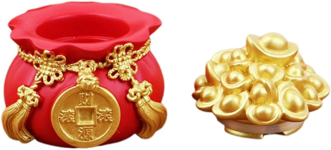 LIFKOME 3pcs Lucky Money Bag Decoration Home Accessories Feng Shui Money Bag Housewarming Wealth Money Bank Feng Shui Treasure Bowl Statue Jar Car Decor Desktop Office Resin Crafts