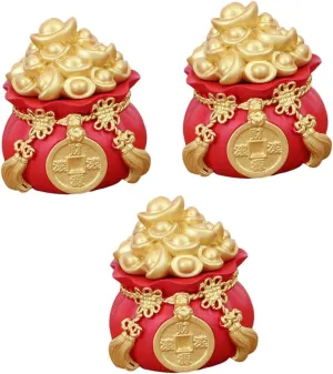 LIFKOME 3pcs Lucky Money Bag Decoration Home Accessories Feng Shui Money Bag Housewarming Wealth Money Bank Feng Shui Treasure Bowl Statue Jar Car Decor Desktop Office Resin Crafts