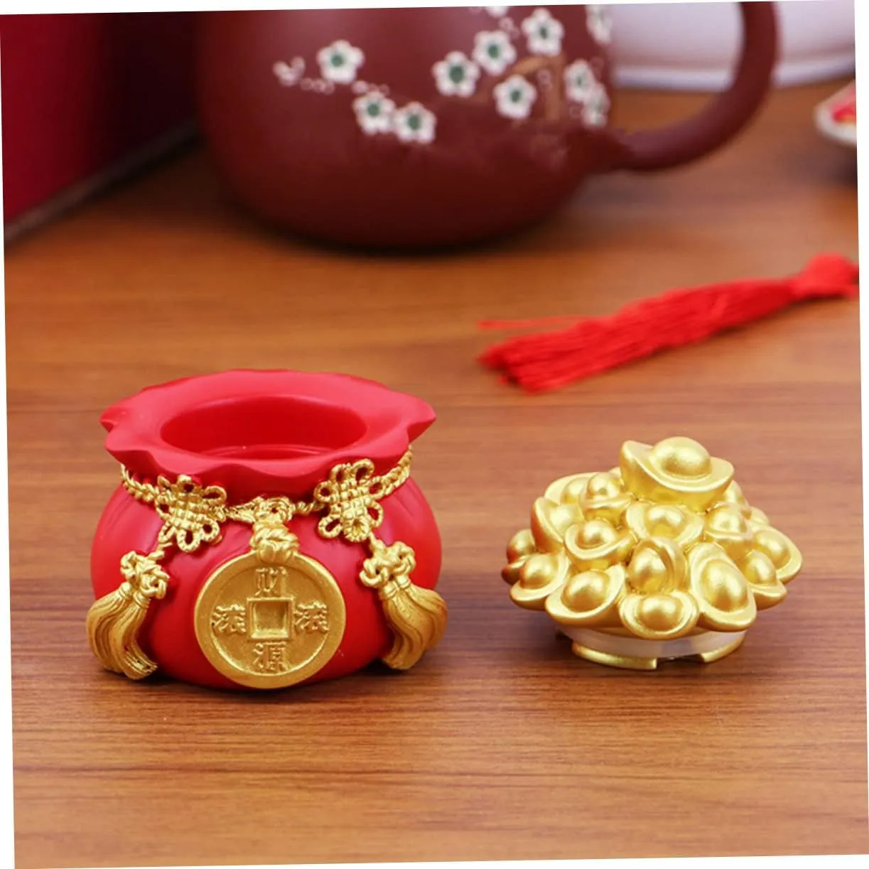 LIFKOME 3pcs Lucky Money Bag Decoration Home Accessories Feng Shui Money Bag Housewarming Wealth Money Bank Feng Shui Treasure Bowl Statue Jar Car Decor Desktop Office Resin Crafts