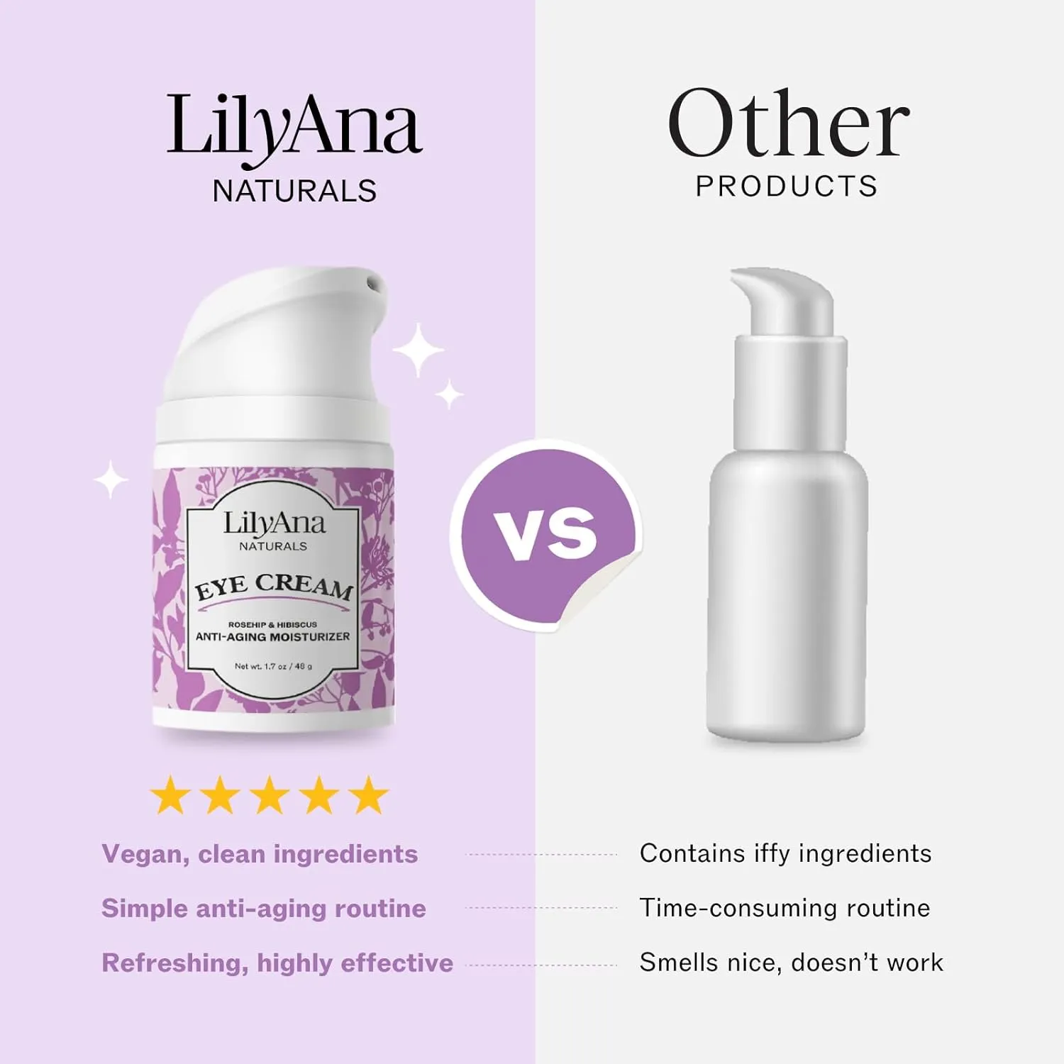 LilyAna Naturals Eye Cream for Dark Circles and Puffiness, Under Eye Cream for Wrinkles and Bags, Anti Aging - helps Improve Dryness; for Sensitive Skin - 1.7 oz - Made in USA