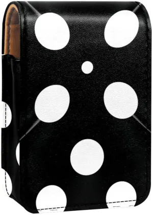 Lipstick Case,Leather Lip Gloss Lipstick Organizer with Mirror,Mini Lipstick Holder Bag,Classic Polka Dot