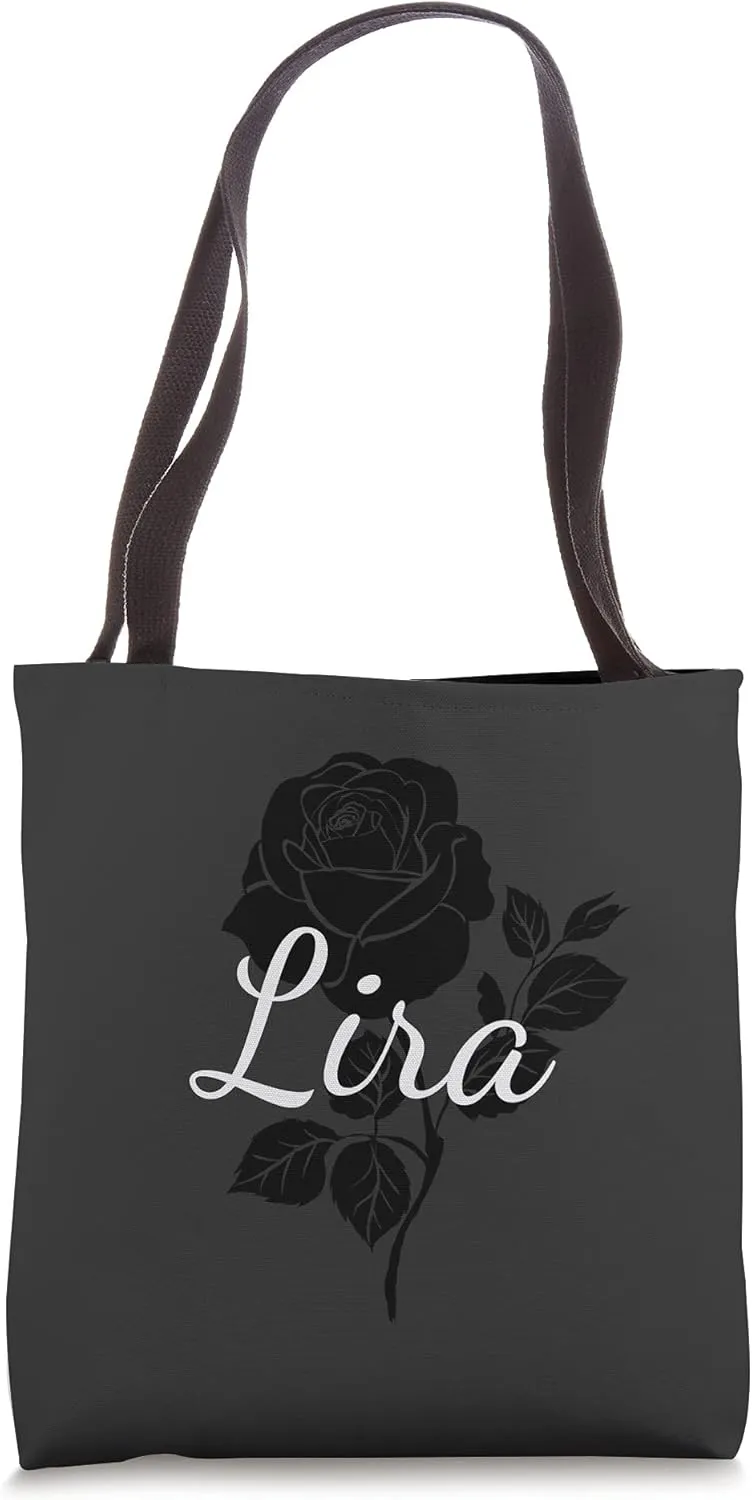 Lira - Custom Black Rose Gray Floral Personalized Tote Bag