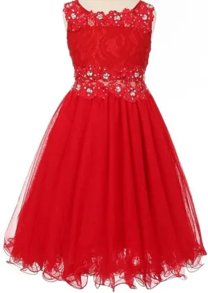 Little Girls See Through Waistline Lace Flowers Girls Dresses