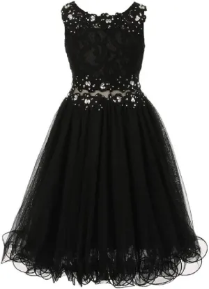 Little Girls See Through Waistline Lace Flowers Girls Dresses