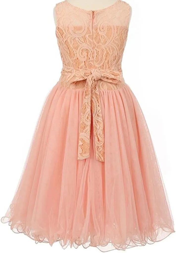 Little Girls See Through Waistline Lace Flowers Girls Dresses