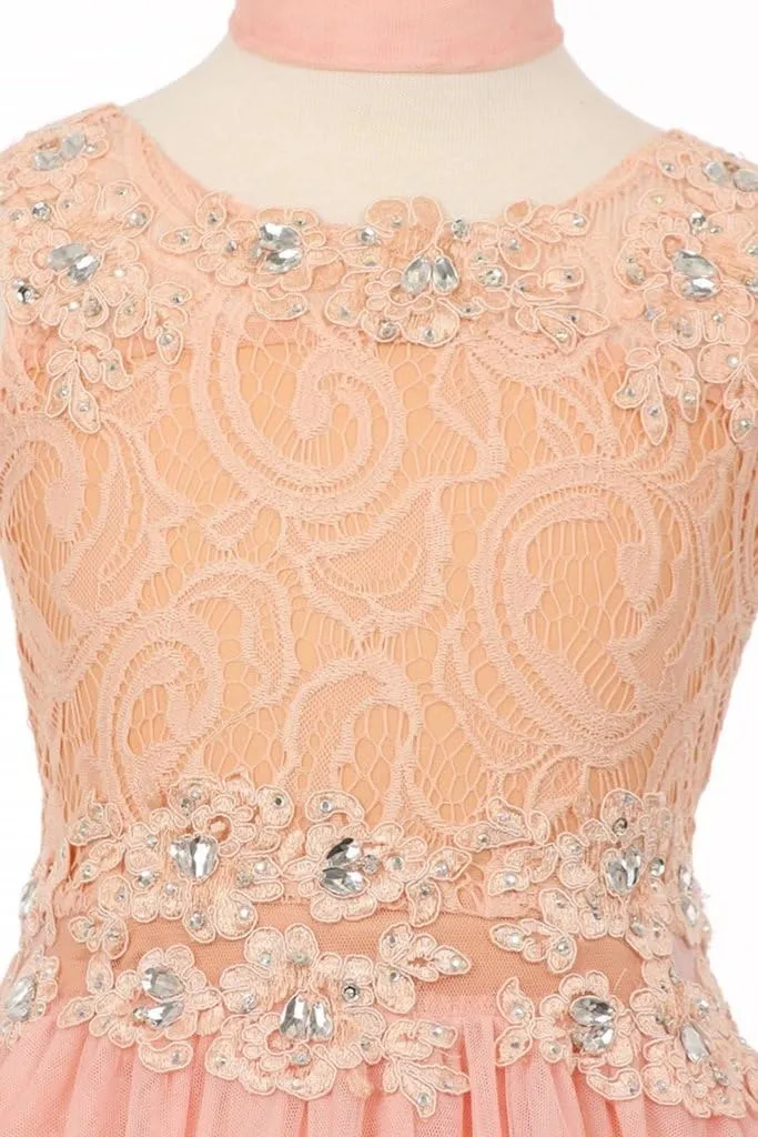 Little Girls See Through Waistline Lace Flowers Girls Dresses