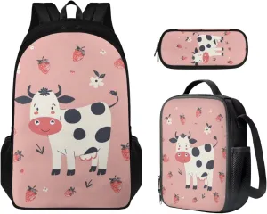 Lovely Cow Print Travel Backpack for Kids 9-15 Years Old Tote Bag for Children Waterproof Portable Multi-Functional School Bag for for Outdoor Picnic Hiking Vacation