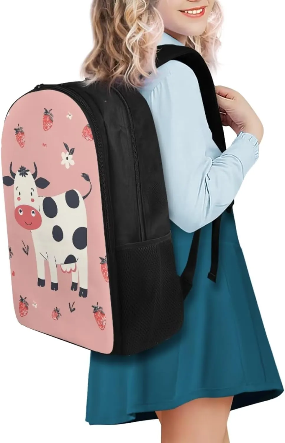 Lovely Cow Print Travel Backpack for Kids 9-15 Years Old Tote Bag for Children Waterproof Portable Multi-Functional School Bag for for Outdoor Picnic Hiking Vacation