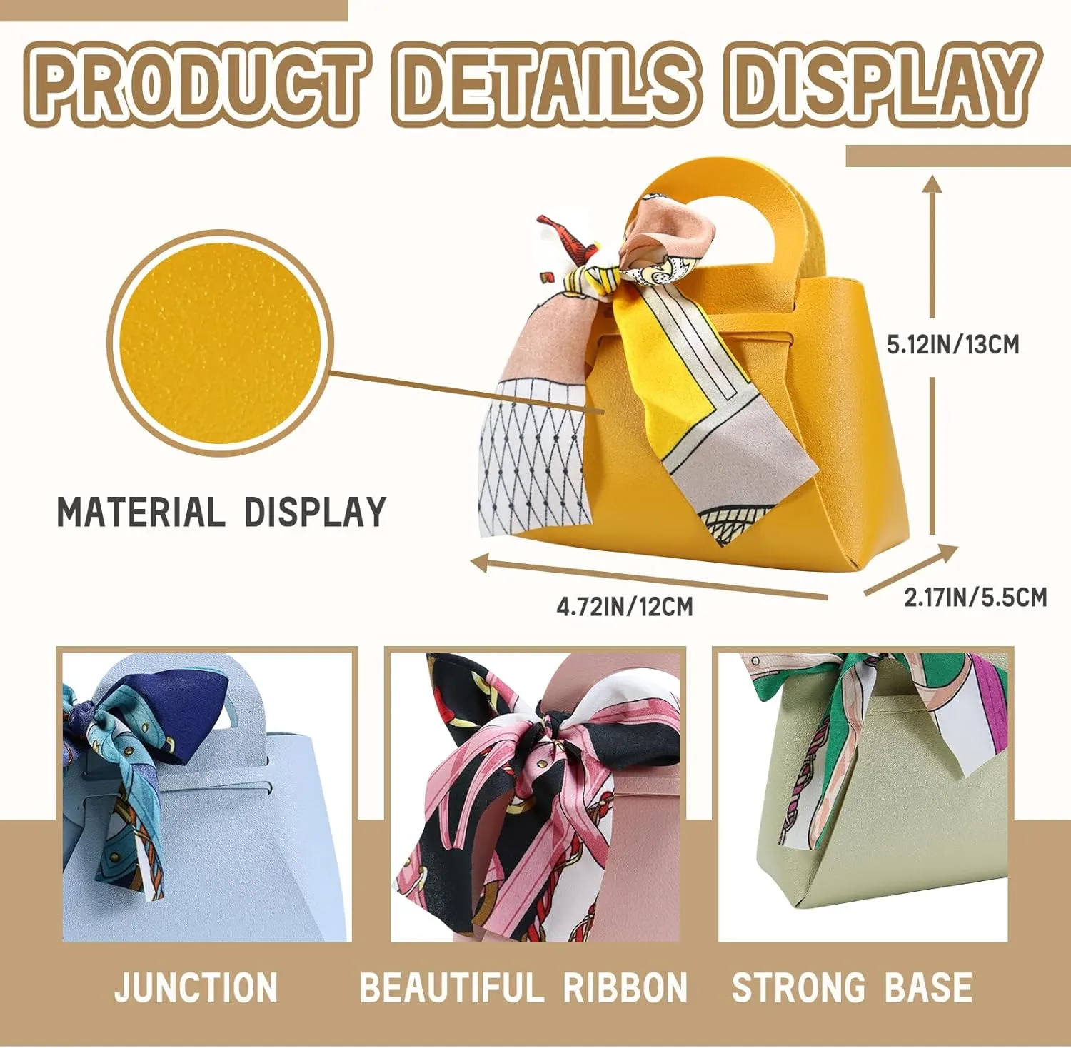 LPEIEB 12 Pack Leather Ribbon Candy Bag Gift Bags PU Wedding Gift Bags with Handle Ribbon Reusable Party Favor Boxes for Weddings Birthdays Christmas Baby Showers Halloween(White)
