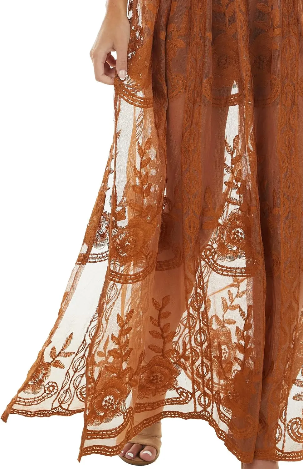 LRISES Womens V Neck Floral Embroidered Lace Wedding Maxi Dress Boho Short Sleeve Slit Bridesmaid Evening Party Dresses