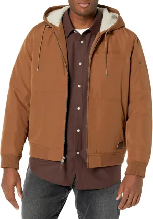 Lucky Brand Men's Bomber Jacket with Faux Sherpa Lined Hood, Tobacco