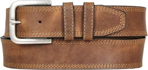 Lucky Brand Men's Stitched Leather Belt | Classic | Casual | Dress | Everyday | Western | American Heritage | Genuine Leather | Metal Buckle