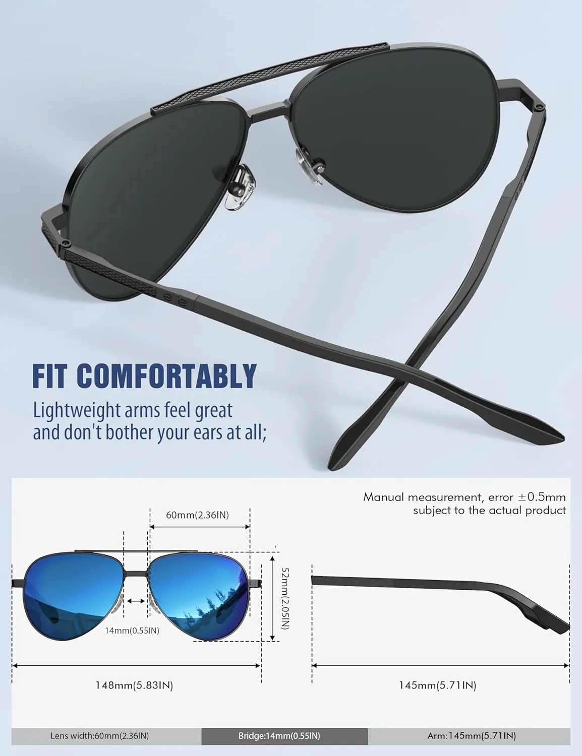 LUENX Aviator Sunglasses for Men Polarized Driving Trendy Retro Sun Glasses UV400 Protection