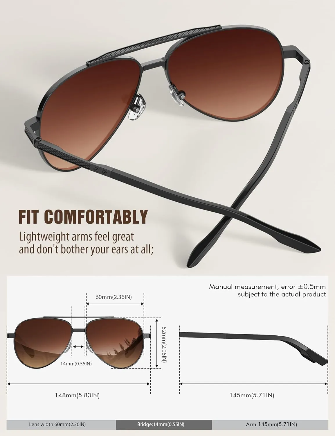 LUENX Aviator Sunglasses for Men Polarized Driving Trendy Retro Sun Glasses UV400 Protection