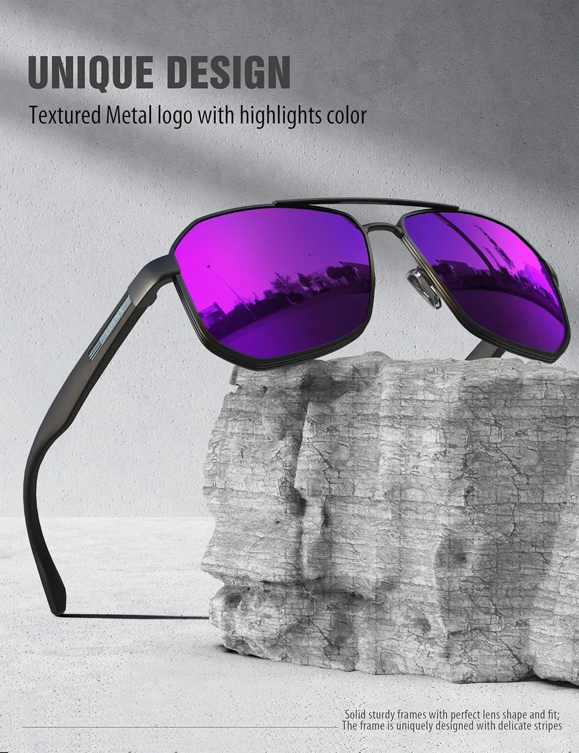 LUENX Aviator Sunglasses for Men Square Polarized Polygon Lens - UV 400 Protection with Accessories 61MM Driving Outdoor