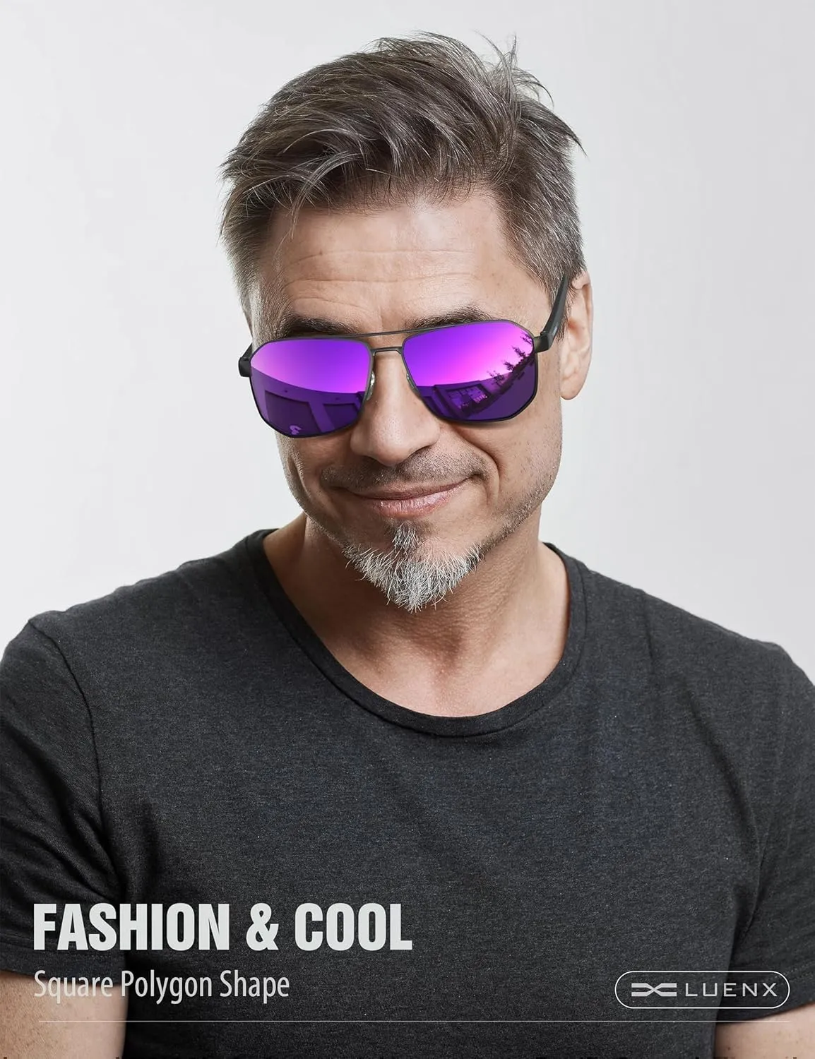 LUENX Aviator Sunglasses for Men Square Polarized Polygon Lens - UV 400 Protection with Accessories 61MM Driving Outdoor